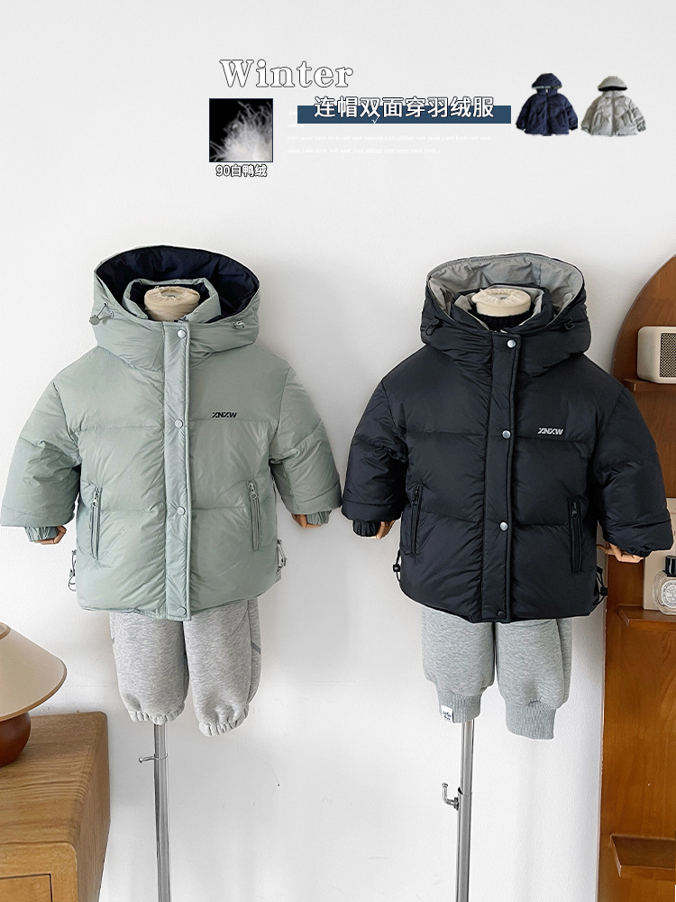 Wind Valley 2025 invierno nueva ropa infantil para niños coreanos dos lados con chaquetas de plumón para niños y niñas abrigo con capuz
