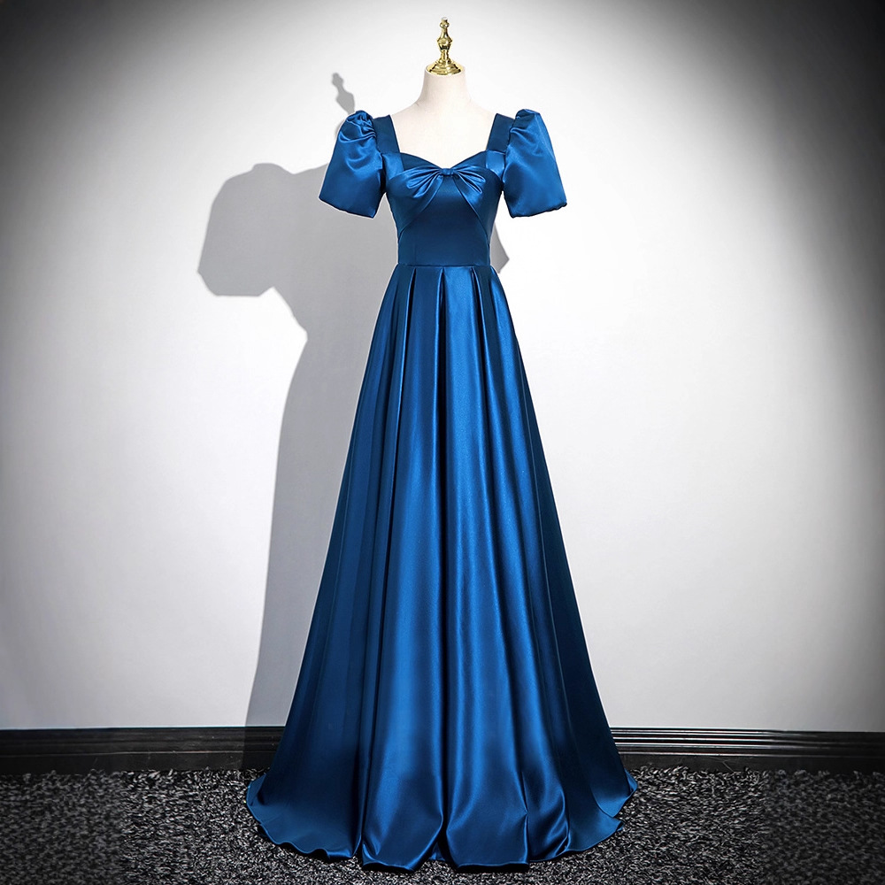 Blue Evening Dress, Feminine French Accessible Luxury, High-End Host, Bel Canto Solo Art Exam Chorus Performance Costume