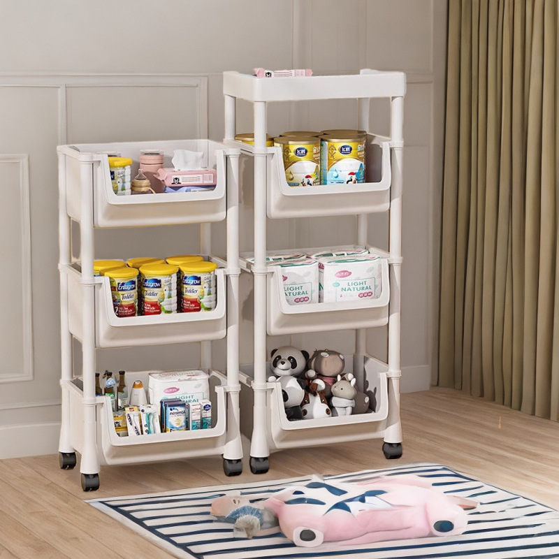 Estante de almacenamiento, carro multicapa, estante de acabado móvil, estante de almacenamiento de juguetes, refrigerios, artículos para bebés, niños