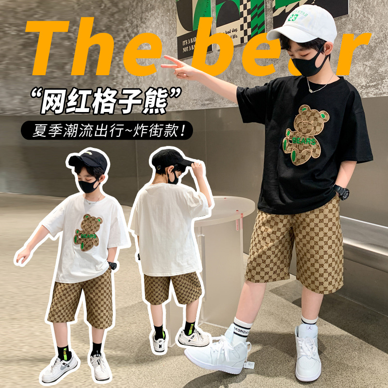 1123#童装男童夏装短袖套装2024新款夏季儿童运动中大童两件套装