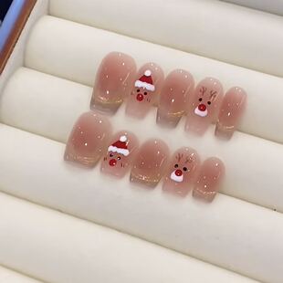 Handmade phototherapy manicure Santa Claus wear nail wholesale finished cat eye nail patch White temperament show