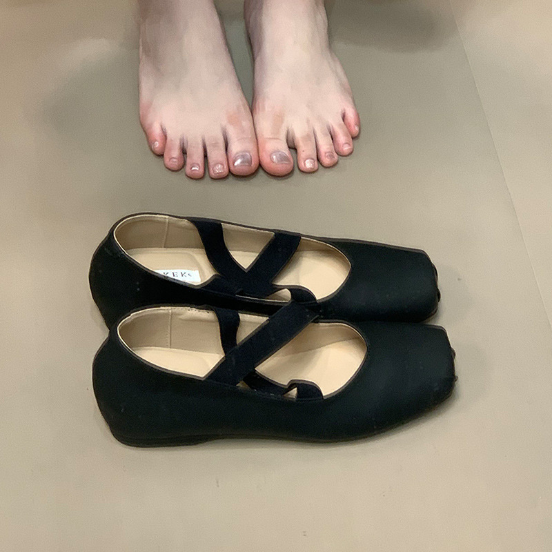 小众复古交叉带芭蕾舞鞋2025秋季新款内增高方头休闲浅口单鞋女|undefined