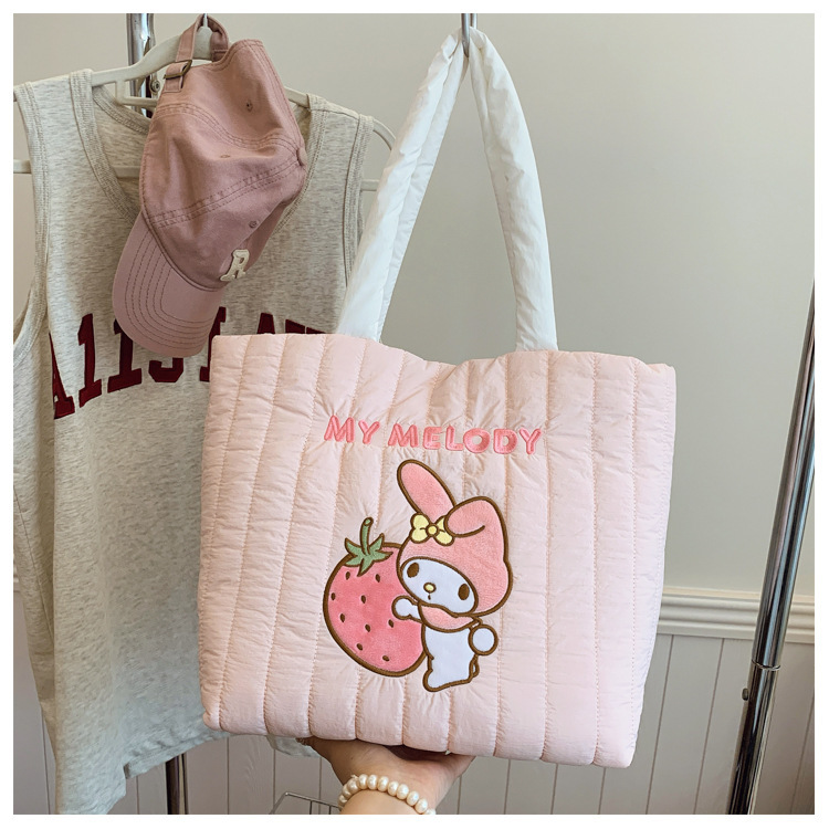 本物のサンリオかわいいダウン布新しいポータブルショルダー化粧品バッグトイレタリーバッグママバッグトートショッピングバッグ|undefined