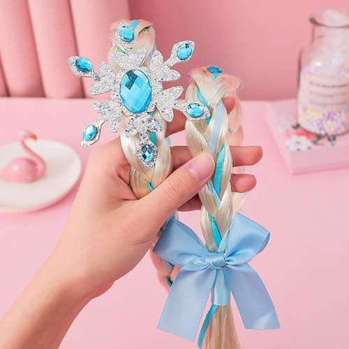 Frozen Elsa Princess Children's Hairband Headband Crown Baby Girl Wig Long Braid Headband Rhinestone Manufacturer