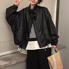 高端美式炸街复古皮衣外套女小个子25秋新款时尚减龄pu皮夹克上衣