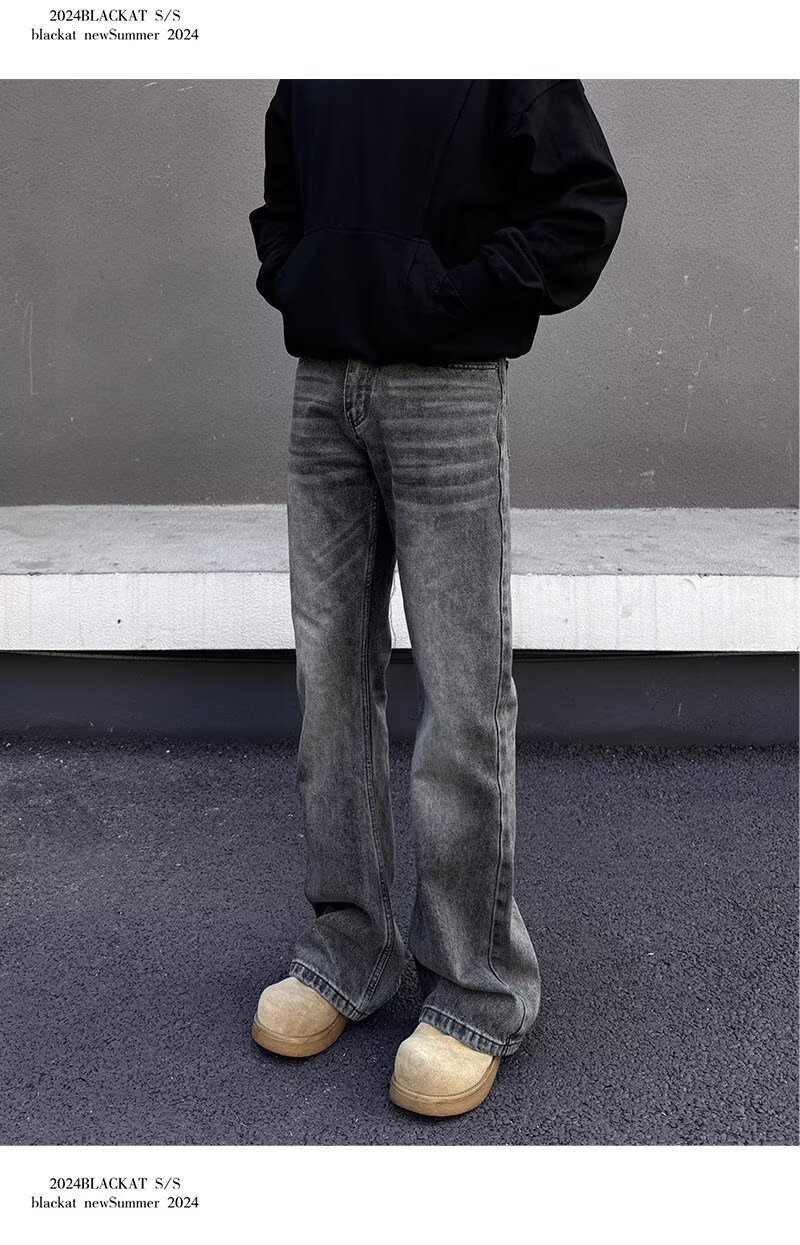 Men's Clothing Retro Distressed Washed Jeans High Street Style Loose Straight Leg Casual Floor Length Spring Autumn Pants_mkmklike.com