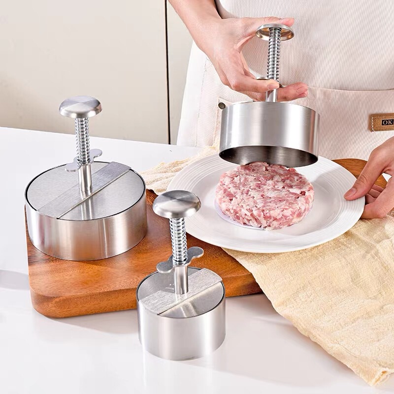 201圆形不锈钢弹簧压肉器汉堡肉饼压模器DIY饭团肉馅模具厨房工具|undefined