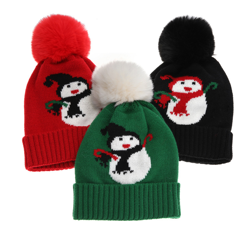 91g Weight Hat Classification Wool Cap Hats Type Outdoor Occasion Christmas Festival Children Unisex Fashion Snowman Pom Poms Jacquard Wool Cap