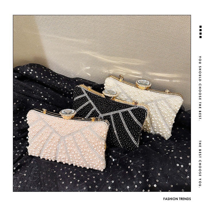 2025 Europa y Estados Unidos lujosos paquetes de cena de damas con diamantes de perlas para la fiesta con una bolsa de mano vestido vestido de moda