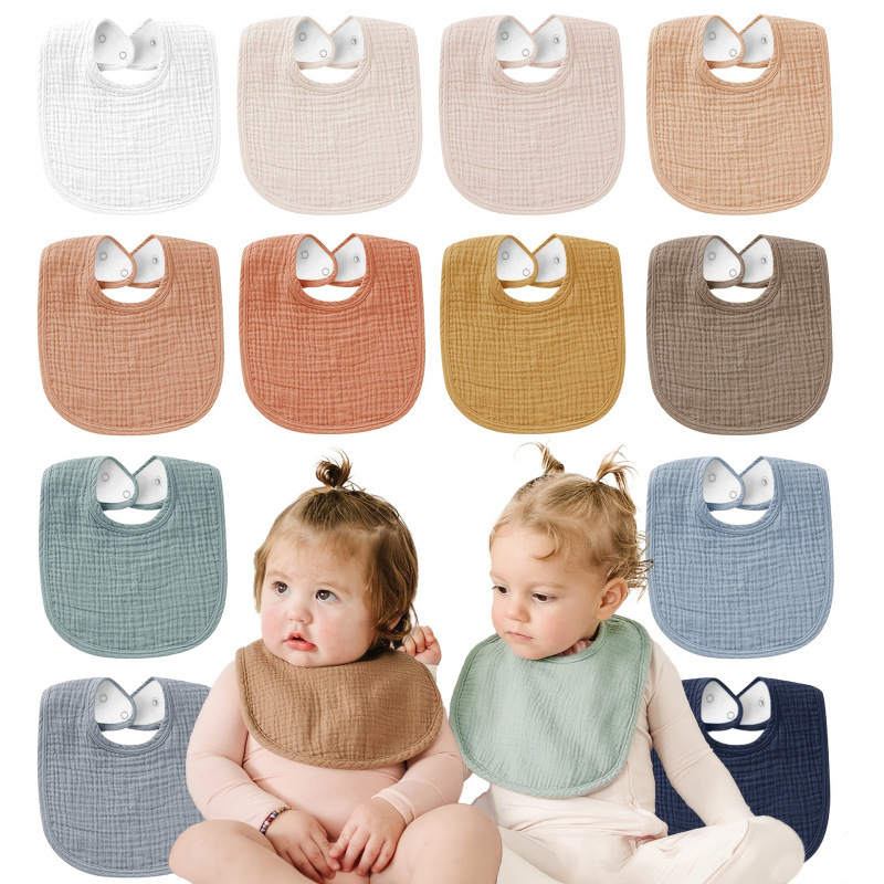 2026 Cross border new pattern Europe and America 6 cotton material baby Gauze Bib 4 Absorbent adjust