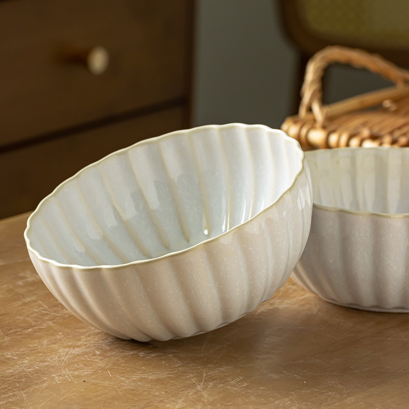 Tazón retro de cerámica con borde de pétalo, tazón de verduras para el hogar, tazón de ensalada de frutas, tazón de sopa de gran capacidad de estilo europeo, tazón de fideos, vajilla al por mayor