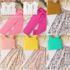 summer casual girl two-piece suit 新款儿童背心长裤套装货源