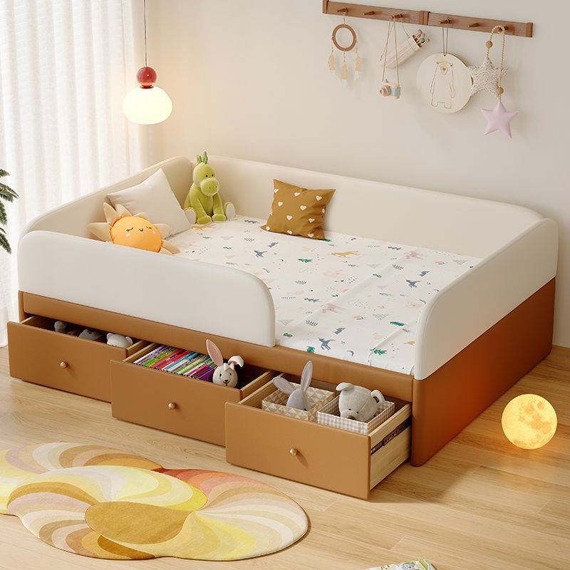 Montessori Floor Bed Kidsren's Leather High Box Storage Bed Simple Modern Baby Baby Spliced ​​Floor Bed with Guardrails