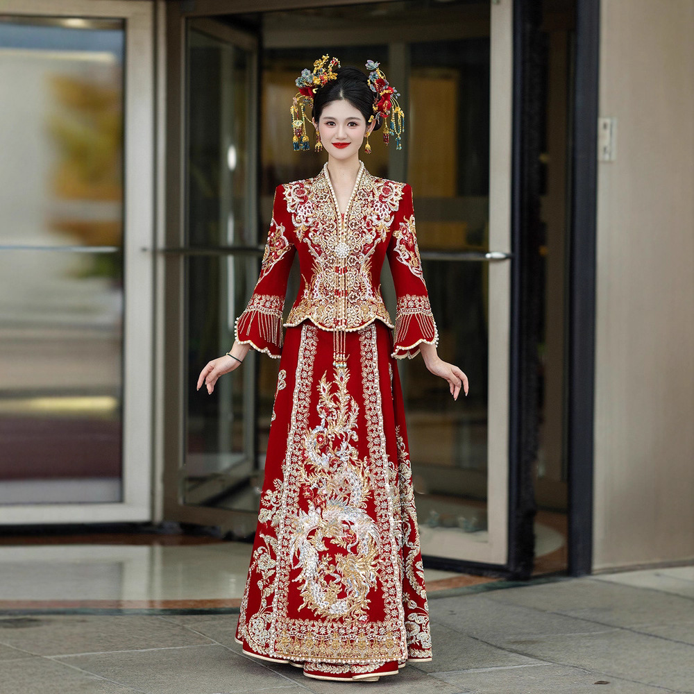 出阁服V领秀禾服婚服2025新款高级感新娘结婚出嫁衣显瘦中式礼服