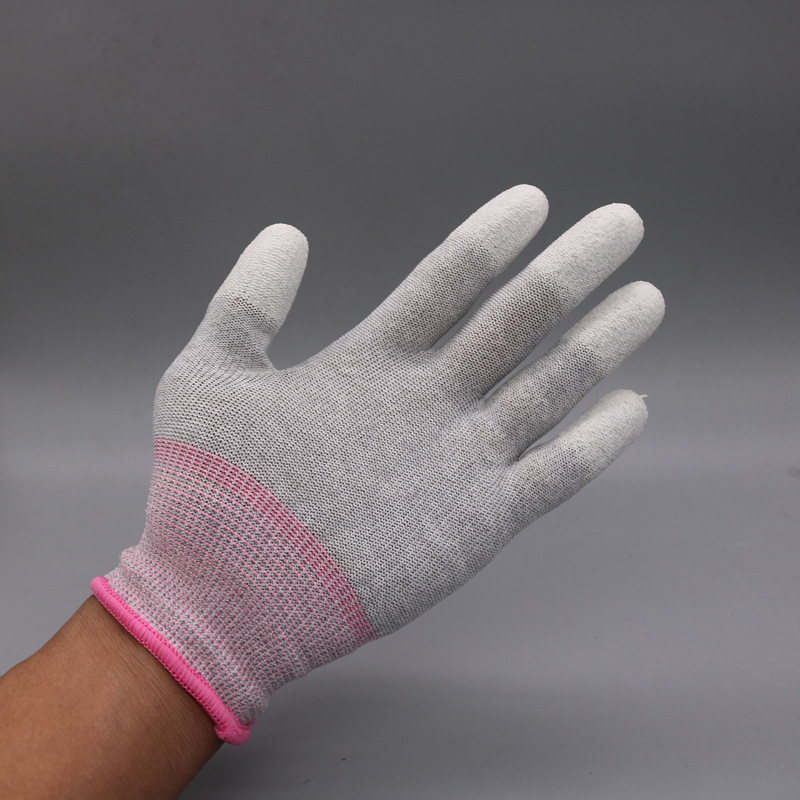 涂指碳纤维手套防静电白pu浸胶指尖防滑防护耐磨尼龙作业13针电子