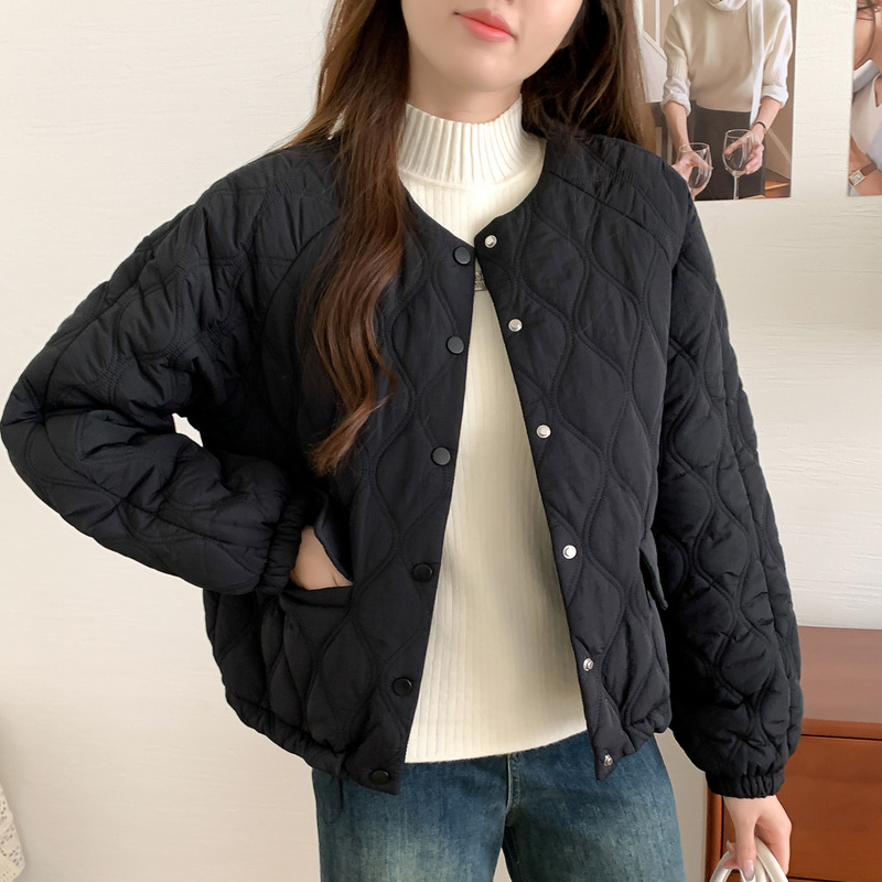 2025秋冬季新款韩版菱形格小棉衣外套女纯色百搭好穿到爆简约轻薄|undefined