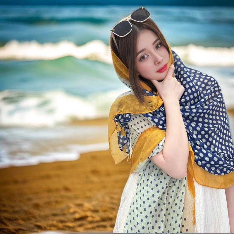 女性のための夏の日焼け止めショール 2025 新しいスタイルのボタン付きロングエスニックスタイル旅行写真薄いビーチシルクスカーフマント|undefined