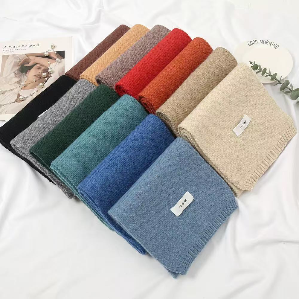 Winter new solid color knitted scarf for men and women students, couple style, fashionable and versatile, warm woolen shawl