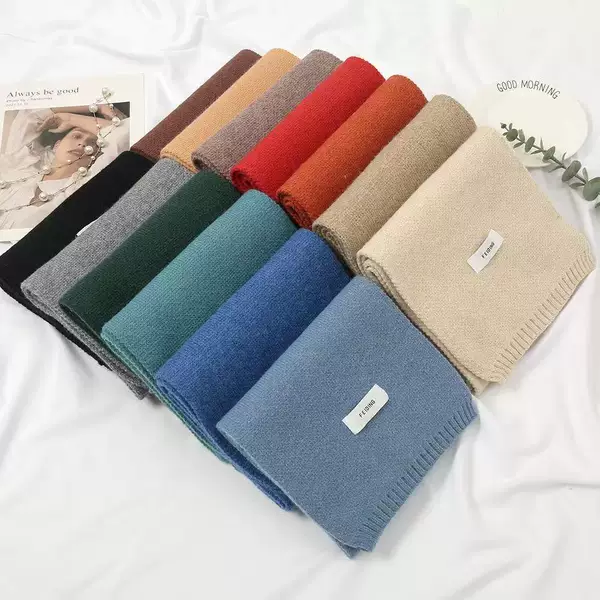 Winter new solid color knitted scarf for men and women students, couple style, fashionable and versatile, warm woolen shawl