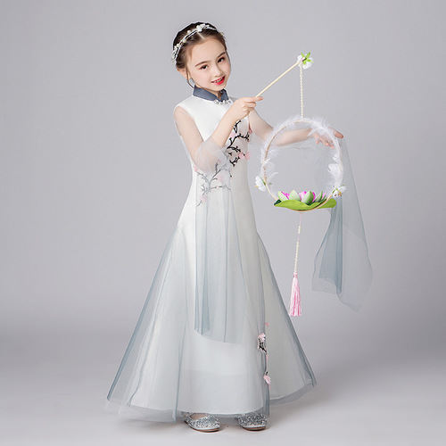 Girls cheongsam Chinese guzheng stage costumes little girl princess dress female children antique Chinese style dress in the spring