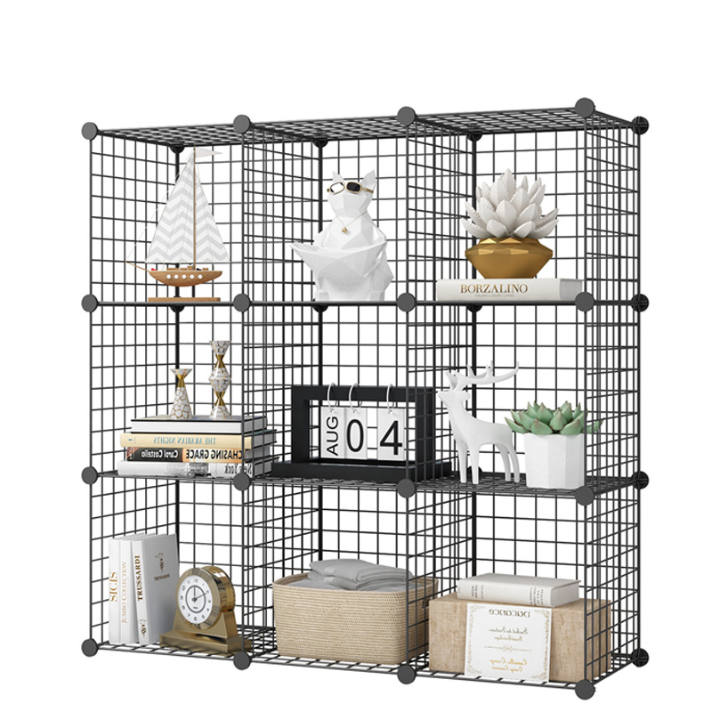 Simple storage rack Living room bookshelf Minimalist floor-standing storage shelf Iron storage cabinet Iron mesh display rack