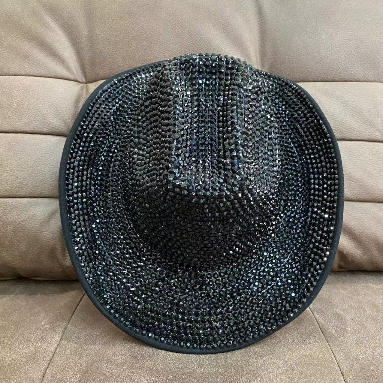 Transfronterizo completo sombrero de escenario de diamantes hechos a mano puro británico retro lana diamante sombrero de felt sombrero de jazz fábrica al por mayor