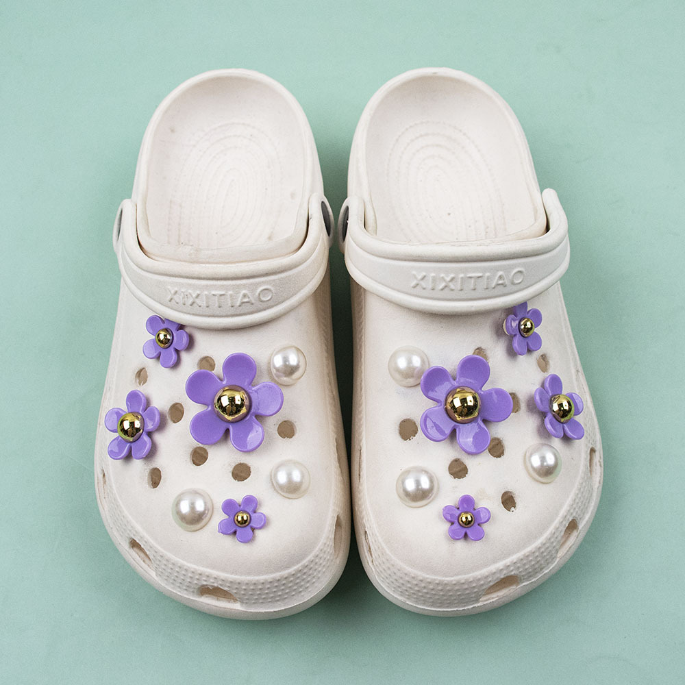 Transfronterizo nuevos zapatos agujero accesorios DIY resina girasol cinco pétalos perla Decoración Accesorios hebilla extraíble