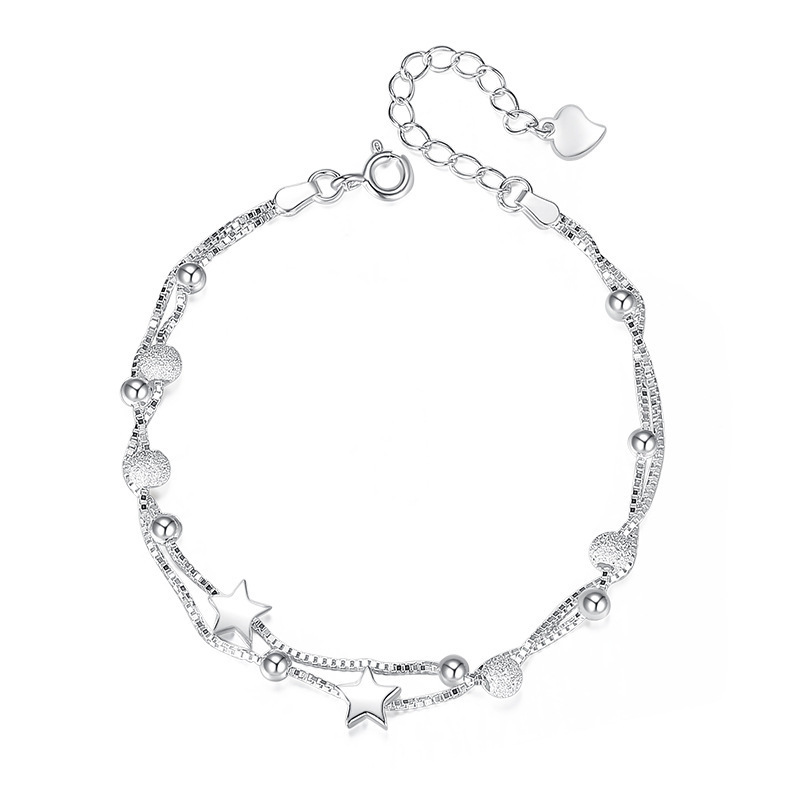 Pulsera de plata con charms doble capa, minimalista estrella_voghion.com
