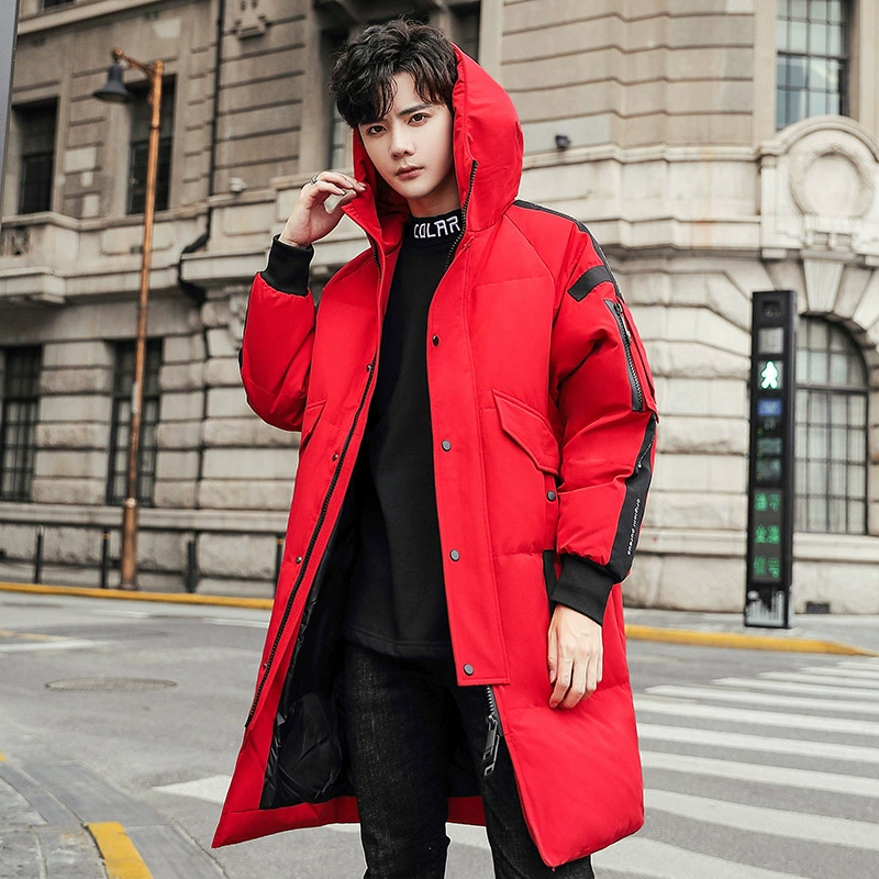 Winter long warm down jacket with hood, 2023, mid-length, for teenagers