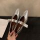 French Style Inner Height Increasing Shoes Women's Shoes 2024 New Spring and Summer One-Shoe with Evening Breeze Pointed silver Mary Jane Shoes