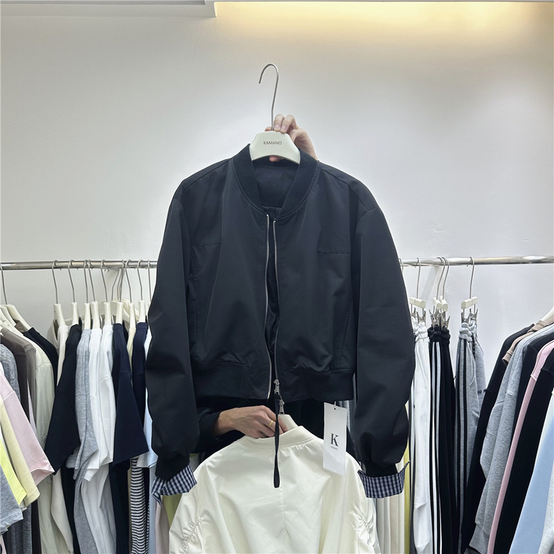 秋季新款韩版宽松立领拼接格子棒球服外套时尚休闲夹克外套A7007|undefined