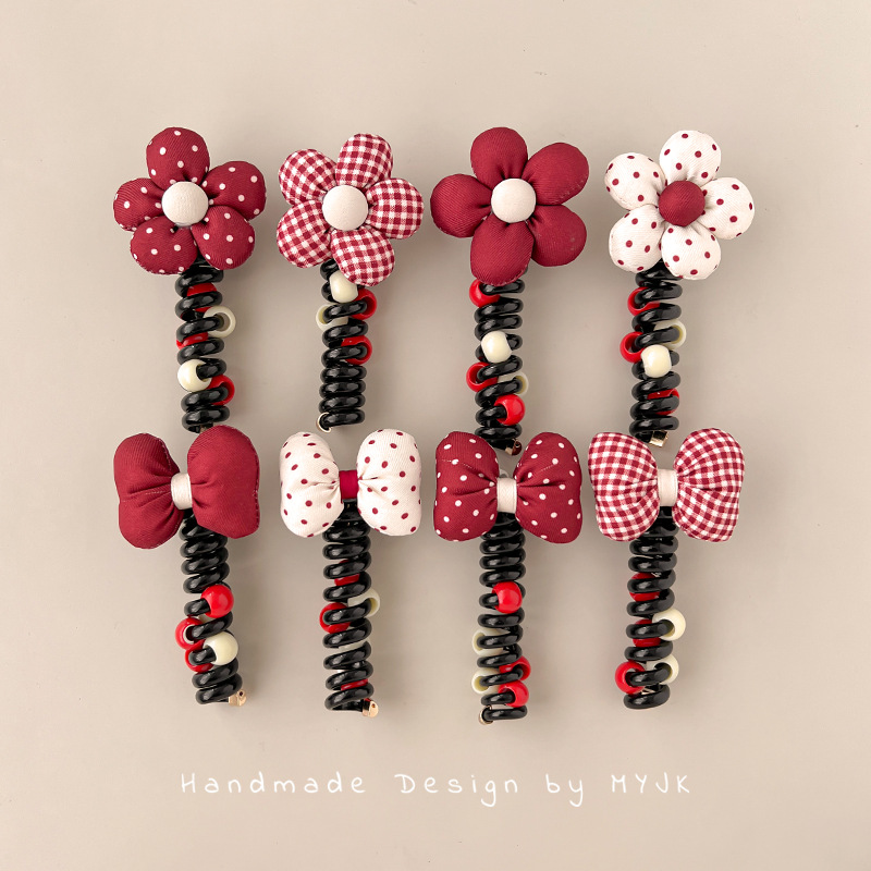 Flores coreanas línea telefónica anillo de cabello princesa cabello de cola de caballo no lastimar tocado de cabello chica onda roja punto de cabello