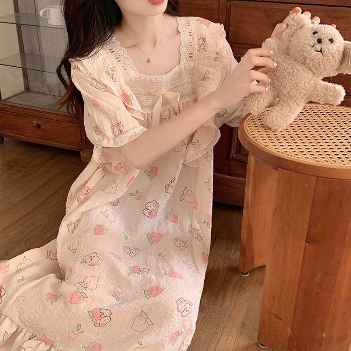 Princess Wind Pijamas verano 2024 nuevo estilo puro deseo de estilo medio largo in-hinge pijama ropa doméstica mujer