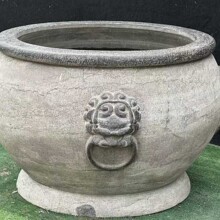 黑青石兽头门海石缸户外仿古鱼缸庭院养鱼石头水缸石雕青石石缸
