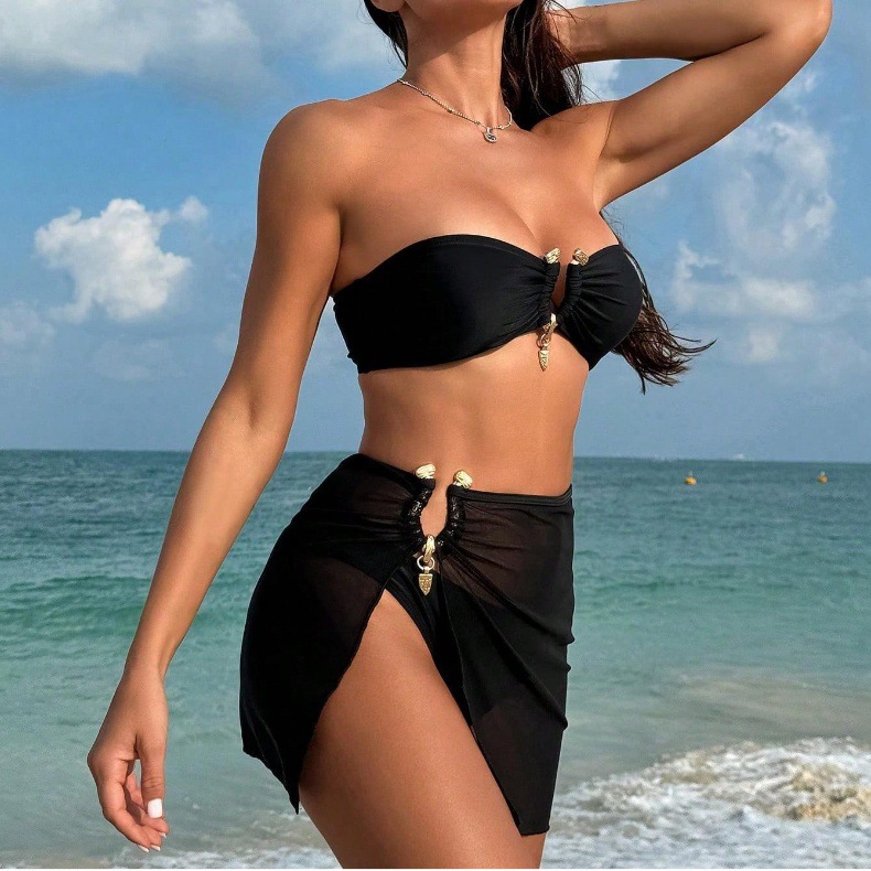 ​​Women's Jacquard Bikini Set – Solid Color Sexy Two-Piece Swimwear With Special Fabric For Beach & Pool​​_ecoleips.com
