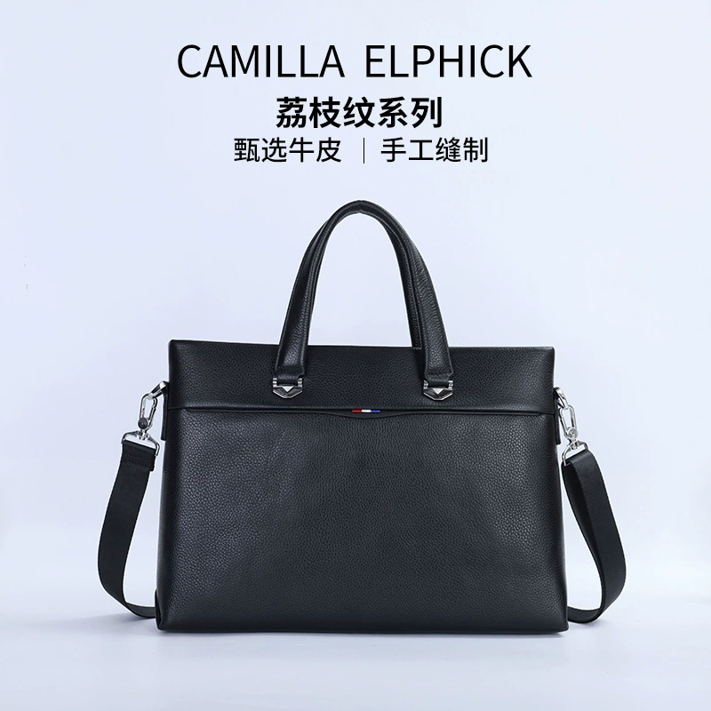 Waterproof capacious one-shoulder bag, genuine leather, custom-made