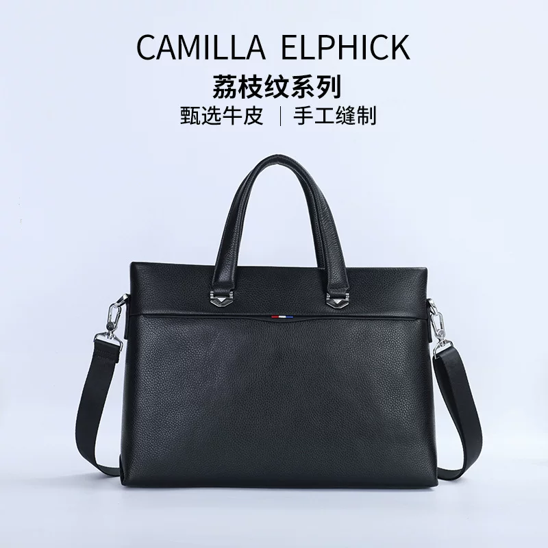 Waterproof capacious one-shoulder bag, genuine leather, custom-made