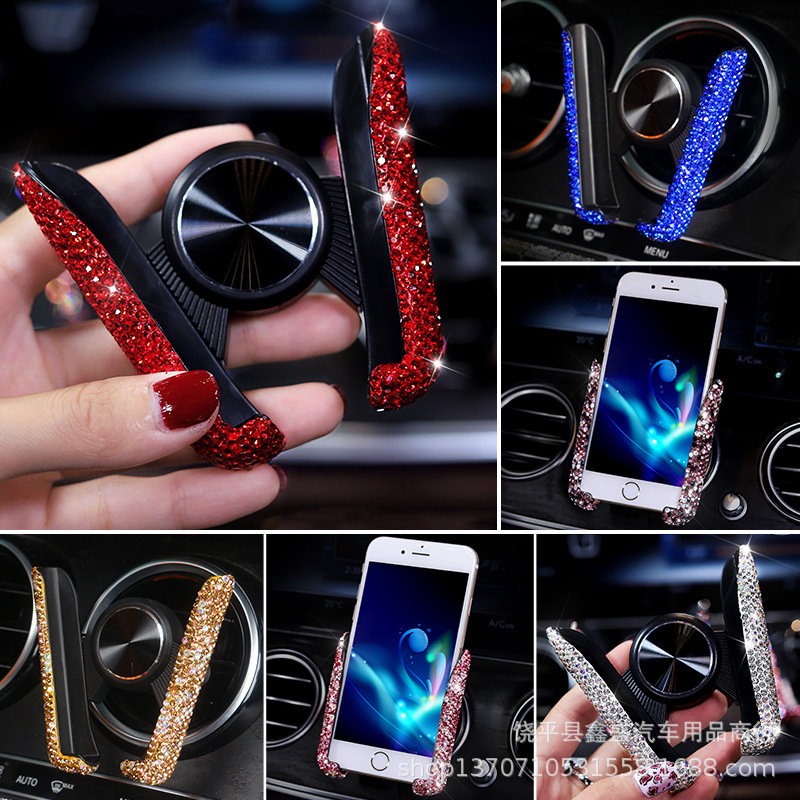 Soporte del coche del teléfono móvil Marco de navegación del coche incrustado en el diamante Salida de aire Marco de soporte a presión Ventosa Soporte para teléfono del coche Hembra