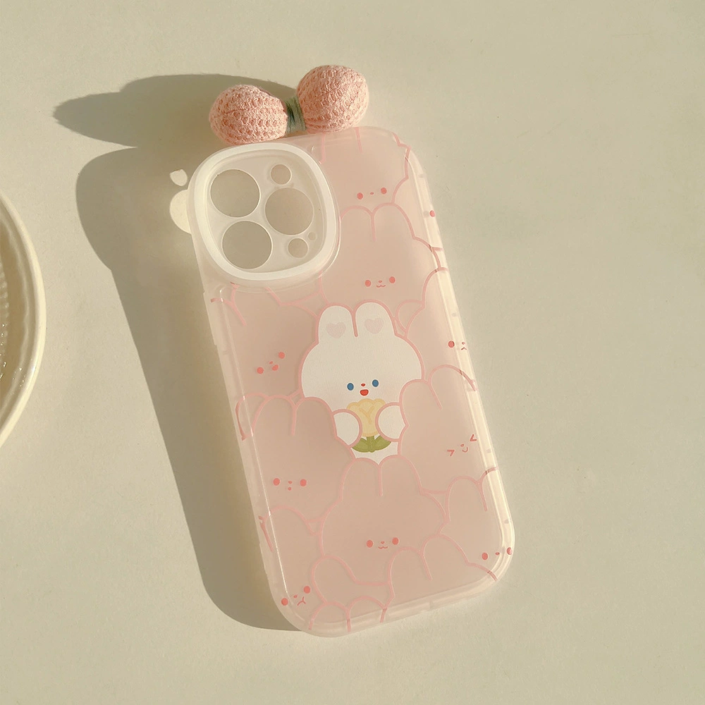 Phone case (Apple) iPhone 12–17 & Huawei compatible, cute pink rabbit with bow, lightweight 0.035 kg