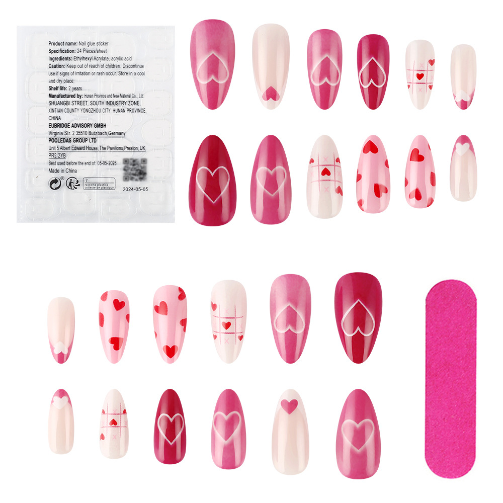 15g Weight press-on nails Nail Supplies Plastic Material Valentine'S Day Festival Heart Shape Pattern Pink Color Valentine'S Day Heart Shape Plastic Press-on Nails 8