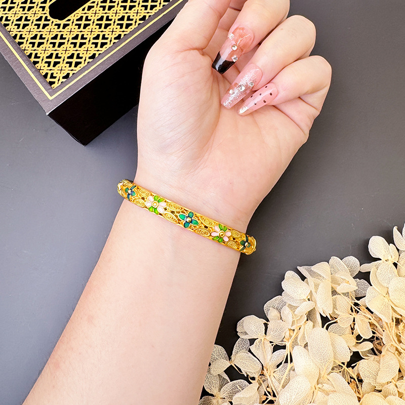 Gufasha oro esmalte flor hueco delicado pulsera de hebilla de mujer joyas de estilo de corte al por mayor