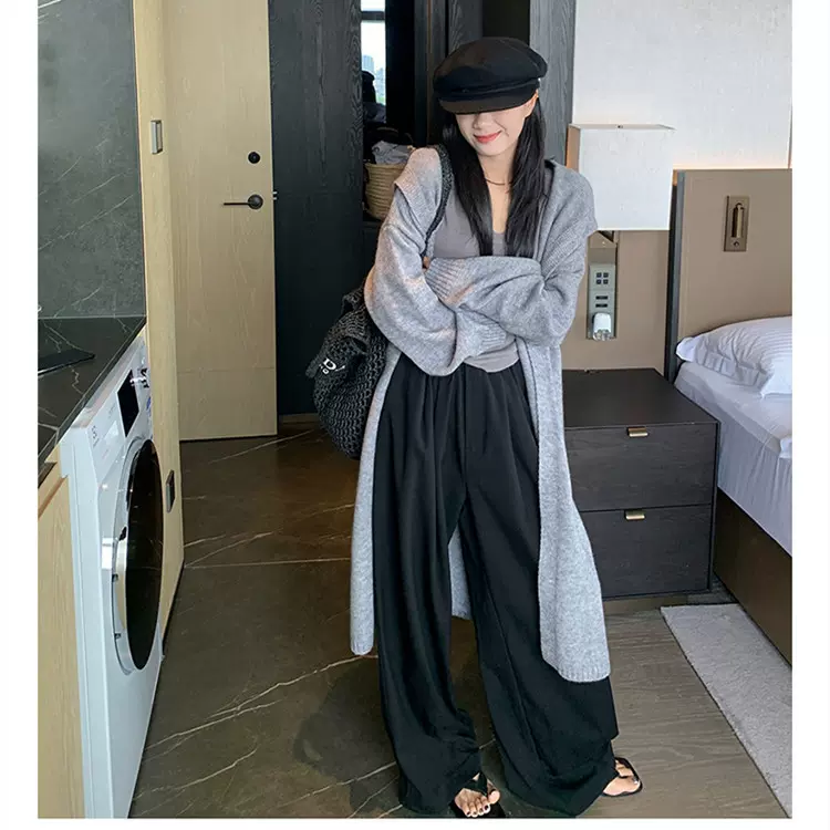 慵懒风连帽百搭针织开衫女秋冬季新款中长款宽松外搭时尚毛衣外套