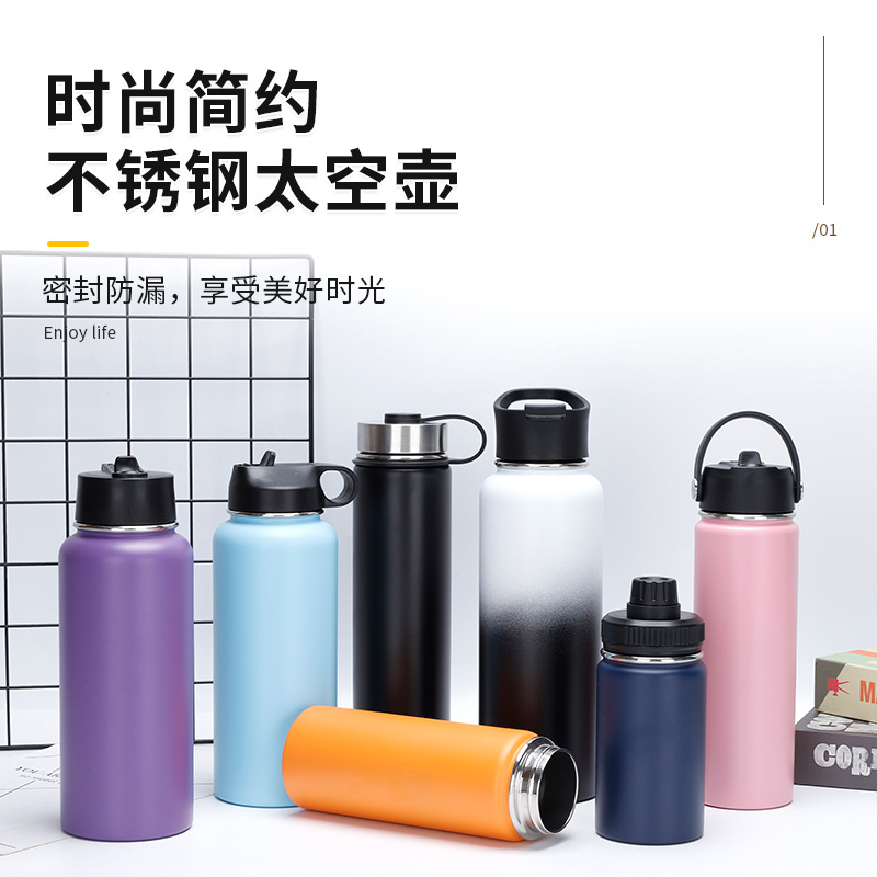 Olla espacial de acero inoxidable 304 transfronteriza, termo portátil de color degradado de gran capacidad, botella de agua deportiva para exteriores
