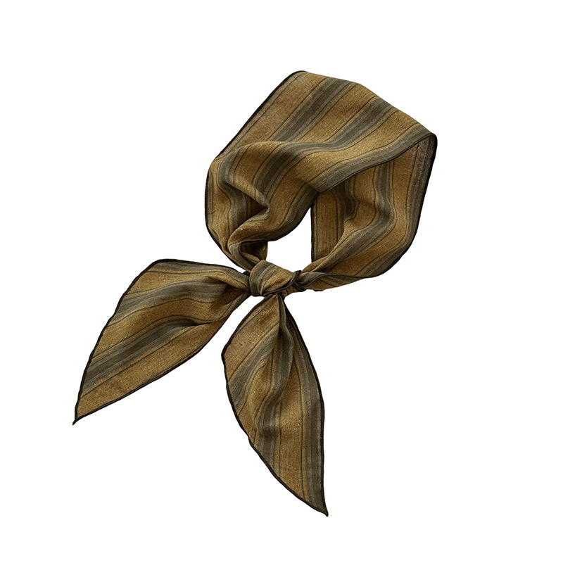 Bufanda de seda Sensación de alta gama Nuevo todo fósforo Vintage Rayas con cuello Bufanda delgada Bufanda en la cabeza Multiusos Cinta para el cabello Cinta