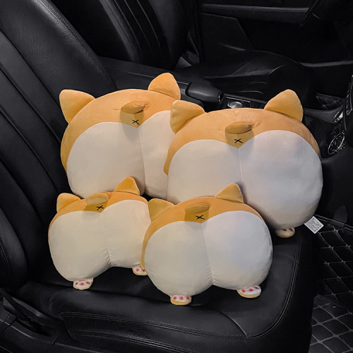Car headrest, neck pillow, car cartoon corgi car cervical pillow supplies, seat cushion and lumbar support pair