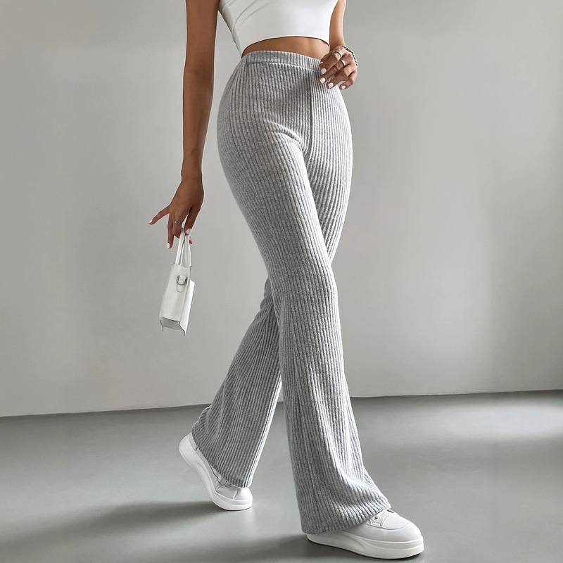 2025 New High-Waisted Drapey Flared Pants for Women, Solid Color Ribbed Knit Casual Long Pants, Versatile for Commuting, European and American Style 2025 New High-Waisted Drapey Flared Pants for Women, Solid Color Ribbed Knit Casual Long Pants, Versatile for Commuting, European and American Style