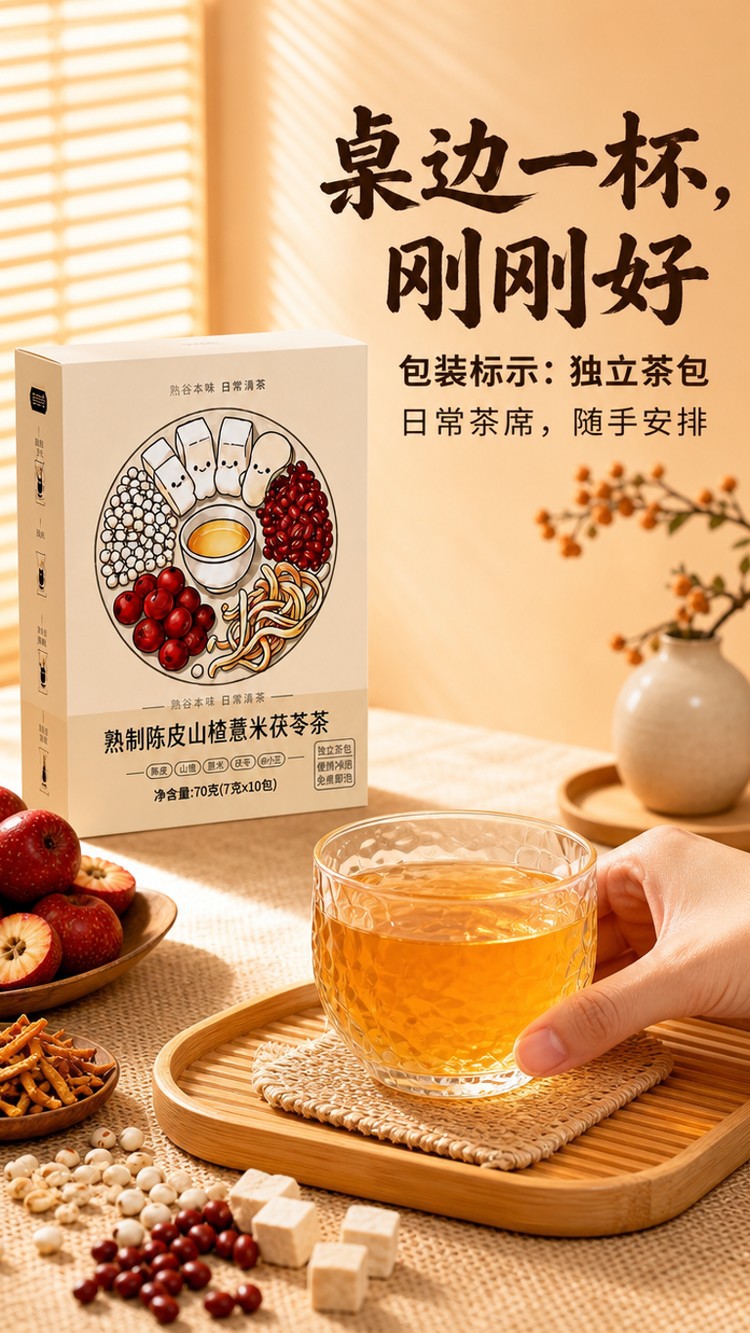 Coix Seed Poria Tangerine Peel Hawthorn Tea Bags 70g Sugar Free Daily Wellness Brew in use