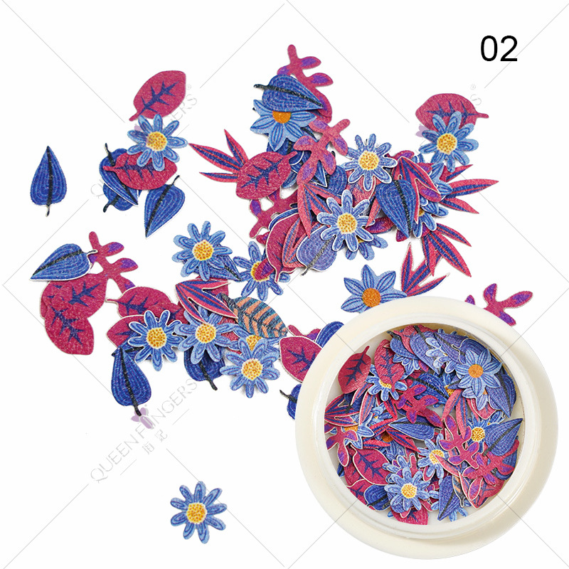 Joyas de manicura de la princesa inswind coloridas flores y hojas pájaros mariposas primavera serie de pulpa de madera parche de manicura