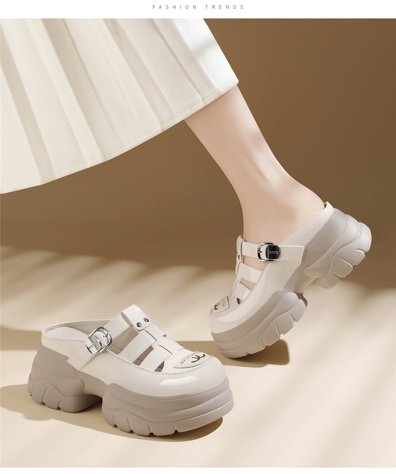 Dép sandal nữ quai chữ V đế xuồng dày 5 cm, phong cách La Mã, mũi kín, kiểu lười khoét lỗ — JST 7131 màu đen, JST 7131m màu chi tiết 14