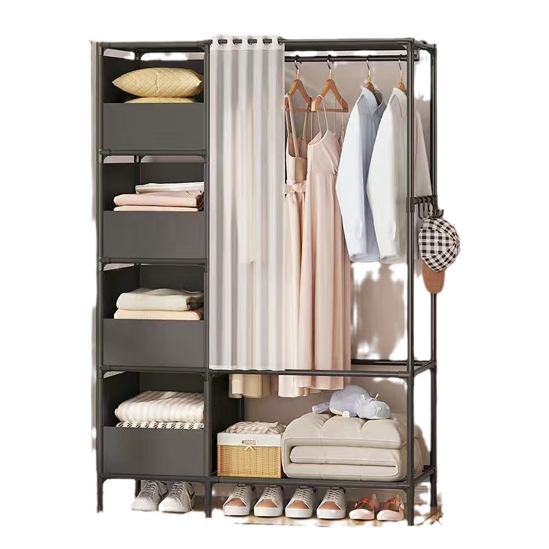 Armario de metal a prueba de polvo de montaje simple con percha de piso de cortina de puerta Dormitorio Alquiler de dormitorio Suspensión gruesa